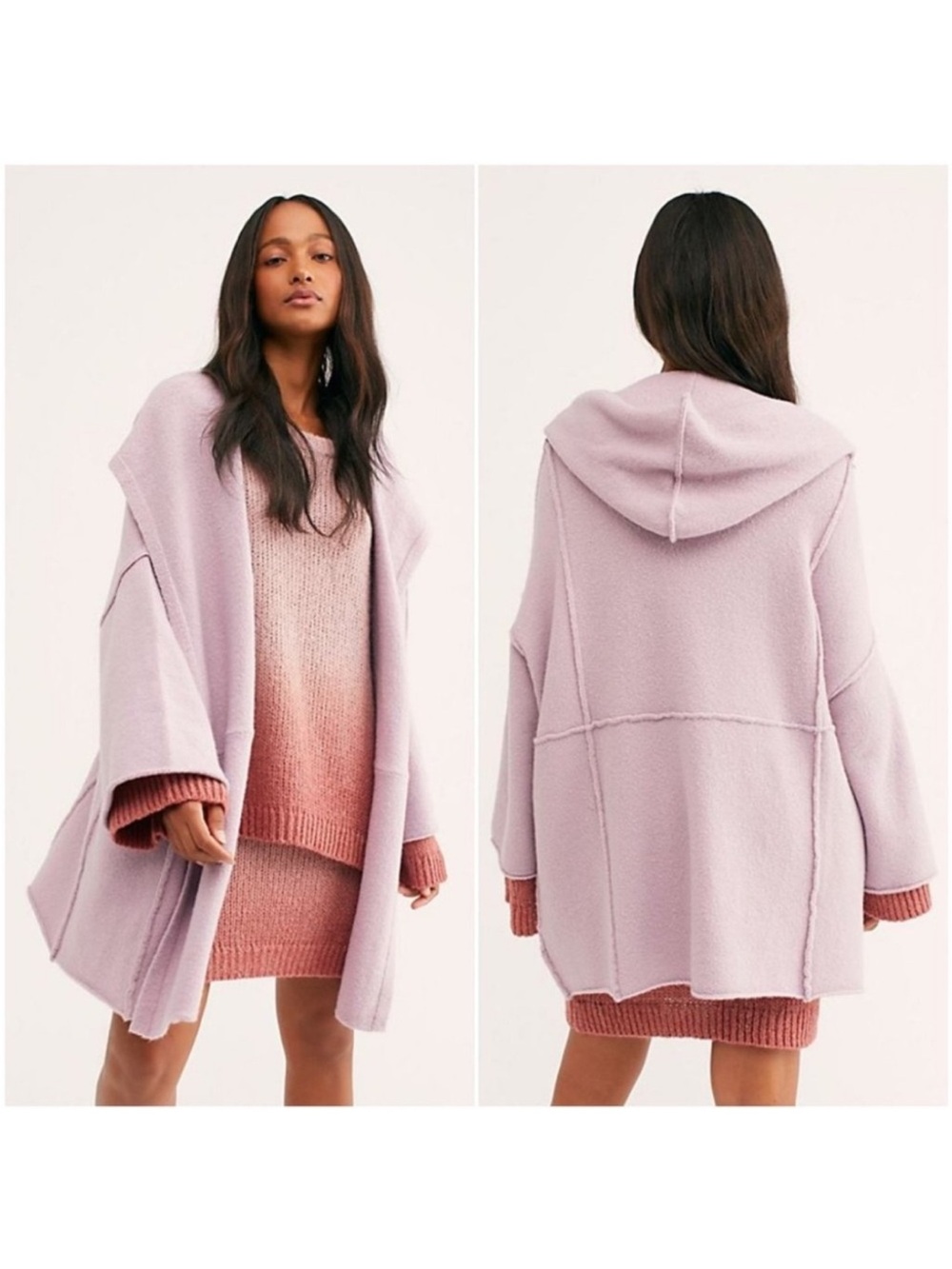 Free People Lilac Hooded Open Cardigan